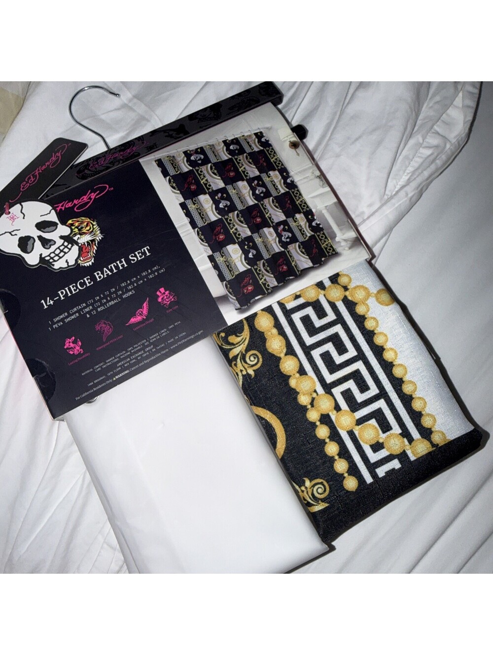 Ed Hardy 14pc Shower Curtain Set Love Kills Slowly Skull NWT